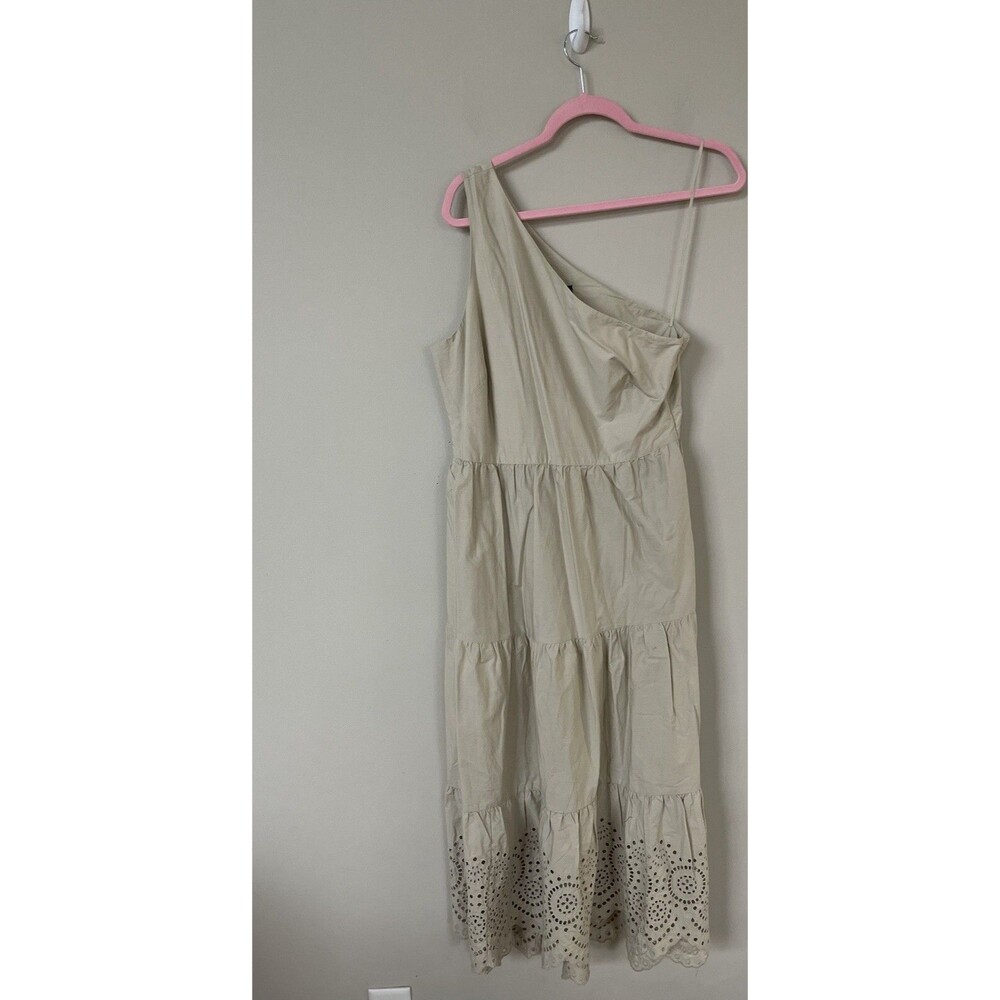 Gap Dress Midi One Shoulder Ivory Embroidered Hem Preppy Vacay Retro Size 8T NWT